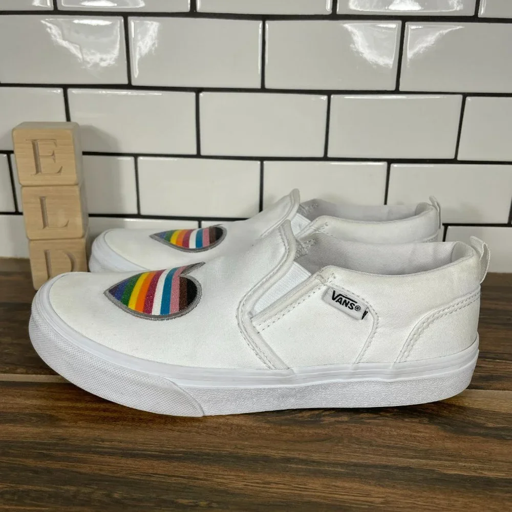 Vans Asher Pride Youth Girl's Size 5 Shoes Glitter Rainbow White Slip On Sneaker